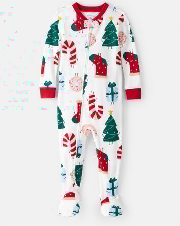 Baby Christmas Print 100% Cotton Long-Sleeve 2-Way Zip 1-Piece Pajamas, 