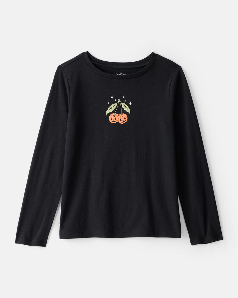 Girls Halloween Pumpkin Long-Sleeve Graphic Tee - Black, image 1 of 3 slides