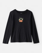 Girls Halloween Pumpkin Long-Sleeve Graphic Tee - Black, image 1 of 3 slides