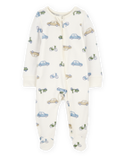 Baby Boy Car Print 2-Way Zip PurelySoft Sleep & Play Pajamas - Ivory, image 1 of 5 slides