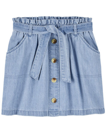 Kid Paperbag Belted Button-Front Skirt, 