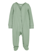 Baby Solid 2-Way Zip PurelySoft Sleep & Play Pajamas - Green, image 1 of 5 slides