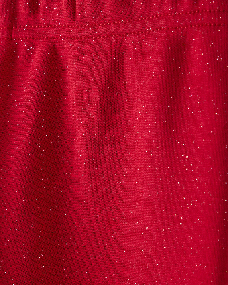 Girls Shimmer Cotton Pull-On Stretch Leggings - Red, image 4 of 5 slides