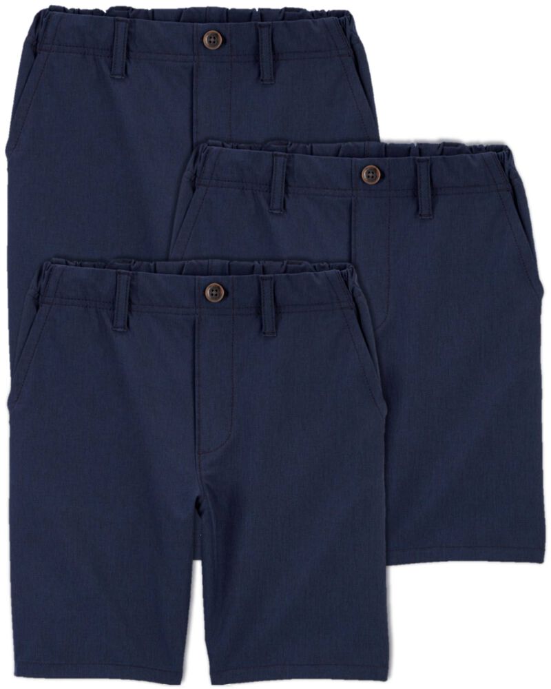 Kid 3-Pack Lightweight Uniform Shorts in Quick Dry Active Poplin, image 1 of 2 slides