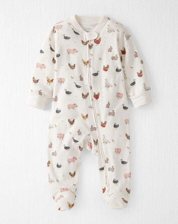 Baby Organic Cotton Sleep & Play Pajamas in Farm Friends Print, 