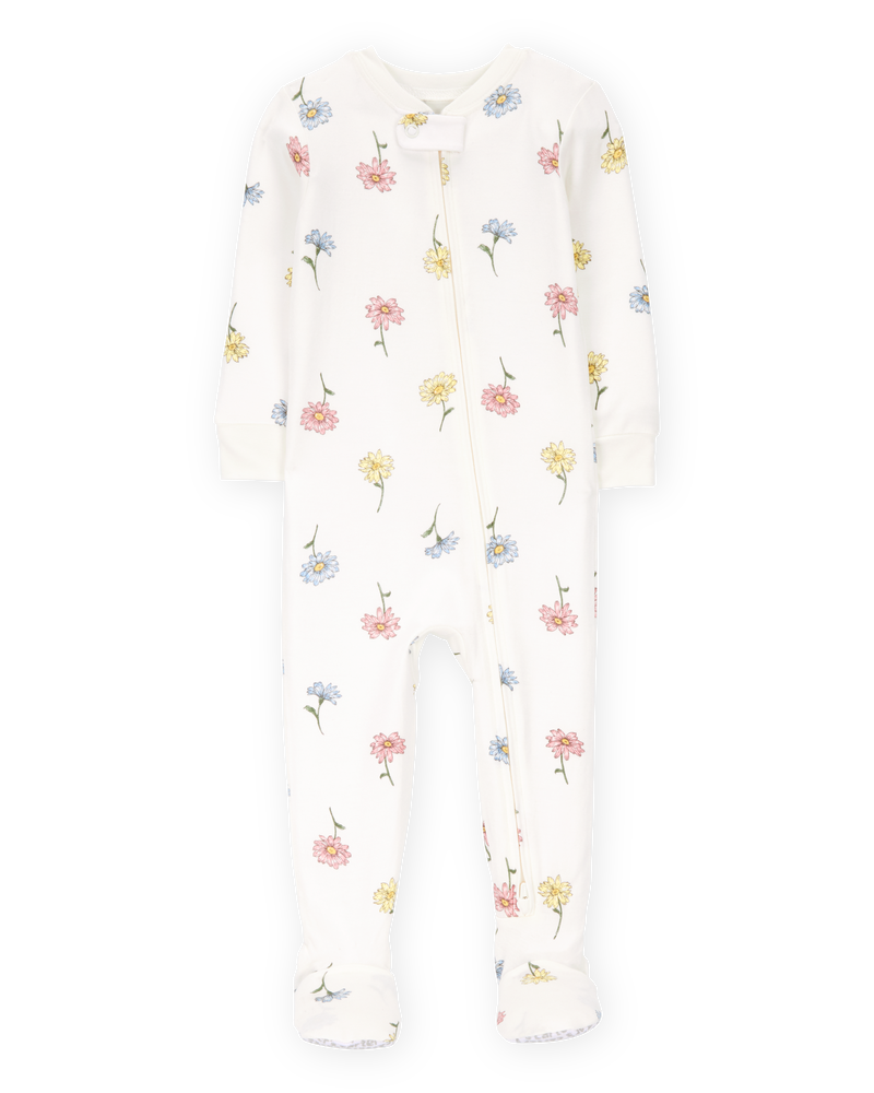 Baby Floral Print PurelySoft Footie 1-Piece Pajamas - Ivory, image 1 of 5 slides