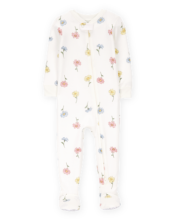 Baby Floral Print PurelySoft Footie 1-Piece Pajamas - Ivory, 