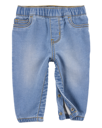 Baby Pull-On Jeans With Snap Leg Closures - Blue, 