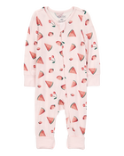 Baby Girl Fruit Print 2-Way Zip PurelySoft Convertible Foot Sleep & Play Pajamas - Pink, image 1 of 7 slides