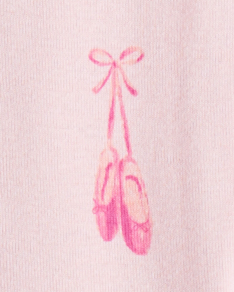 Baby Girl Ballet Print 100% Cotton Long-Sleeve 2-Way Zip 1-Piece Pajamas - Pink, image 3 of 4 slides