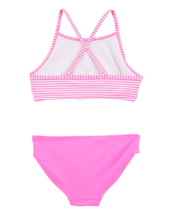 Girls 3-Piece Tropical Flamingo Print Rashguard Swim Set, 