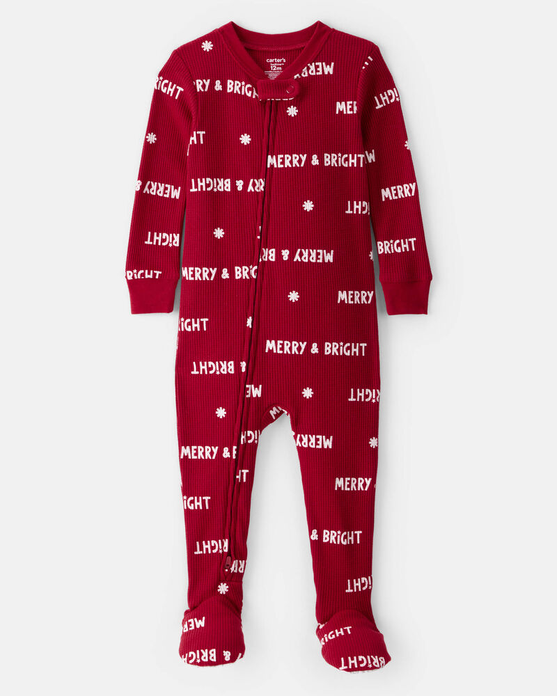 Baby Merry & Bright Christmas Cotton Long-Sleeve 2-Way Zip 1-Piece Pajamas - Red, image 1 of 4 slides