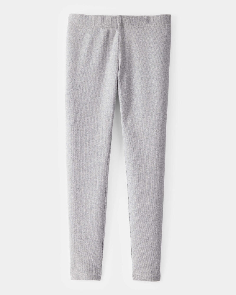 Kid Solid Cotton Ribbed Stretch Leggings - Grey, image 2 of 4 slides