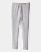 Kid Solid Cotton Ribbed Stretch Leggings - Grey, image 2 of 4 slides