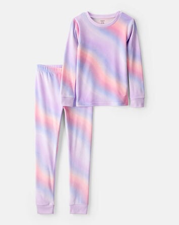 Girls Velour Long-Sleeve Loose Fit 2-Piece Pajamas - Purple/Ombre, 