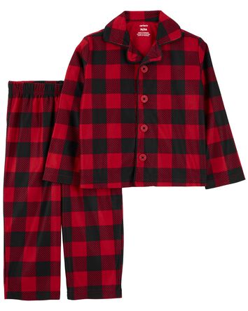 Toddler 2-Piece Buffalo Check Fleece Coat-Style Pajamas, 