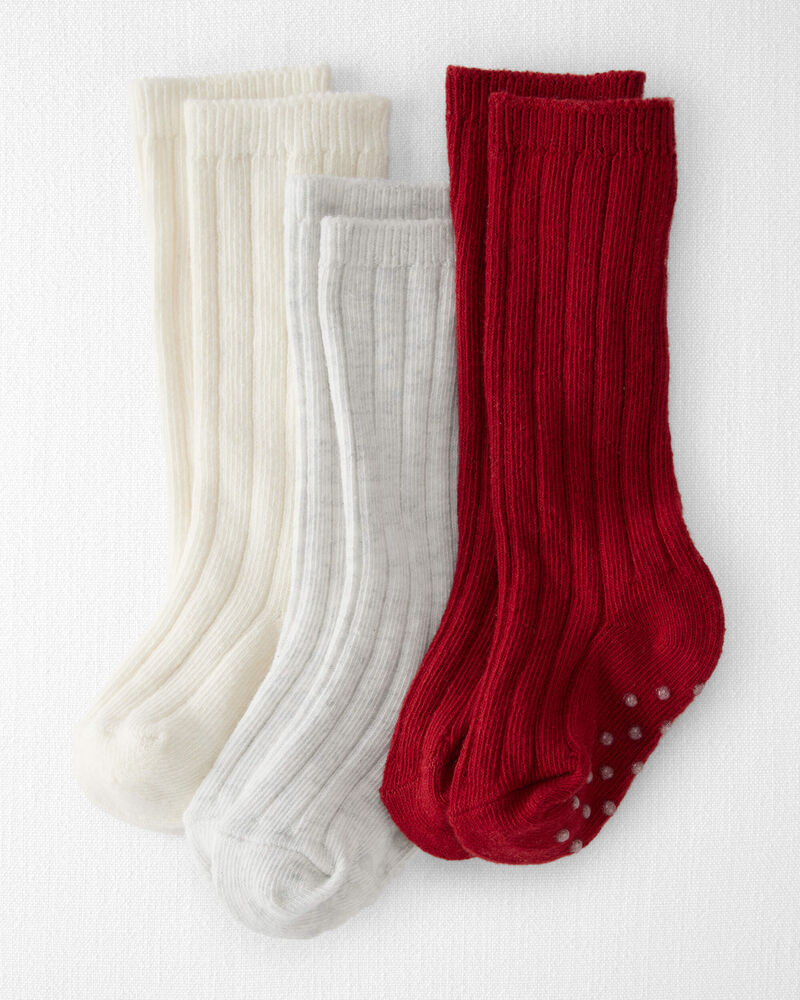 Baby Girl 3-Pack Knee-High No-Slip Socks Made with Organic Cotton, image 1 of 4 slides