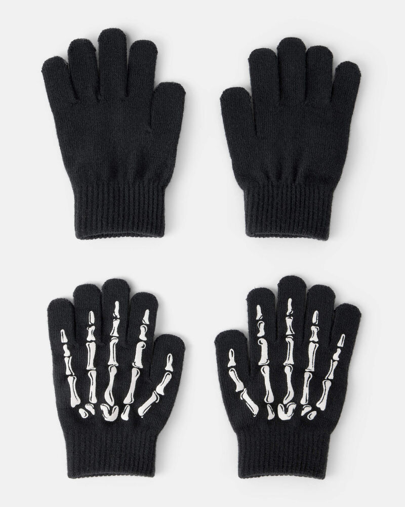 Boys 2-Pack Skeleton Gloves - Black, image 1 of 2 slides