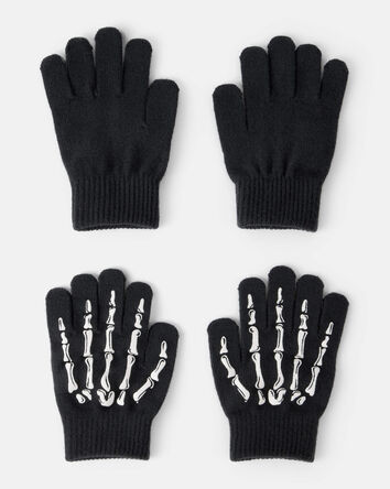 Boys 2-Pack Skeleton Gloves - Black, 