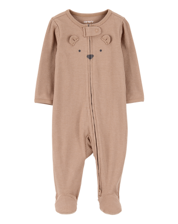 Baby Bear 2-Way Zip Ribbed Sleep & Play Pajamas - Brown, 