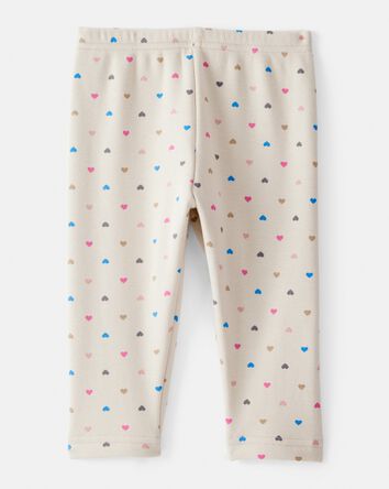 Baby Girl Heart Print Pull-On Stretch Cozy Leggings - Cream, 