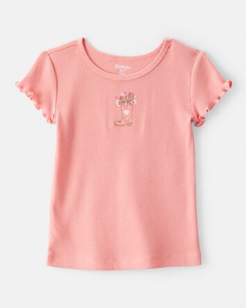 Toddler Girl Cowgirl Boot Cotton Short-Sleeve Top - Pink, 
