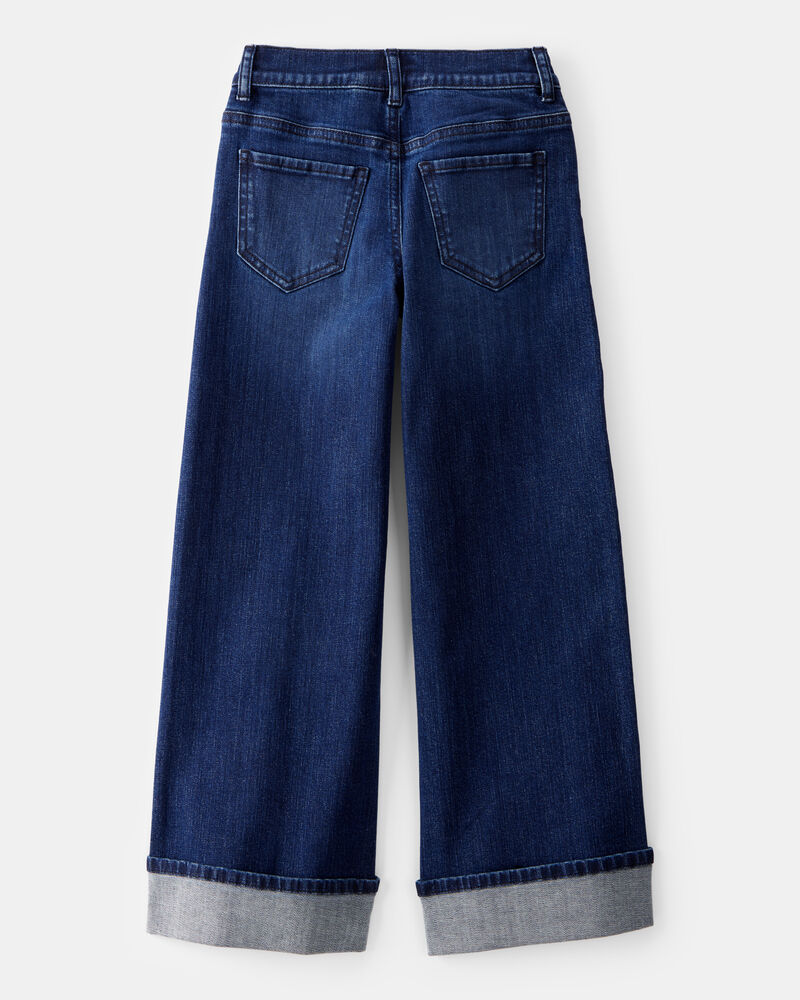 Kid Rigid Mid Rise Cuffed Wide Leg Jeans - Dark Wash, image 2 of 4 slides