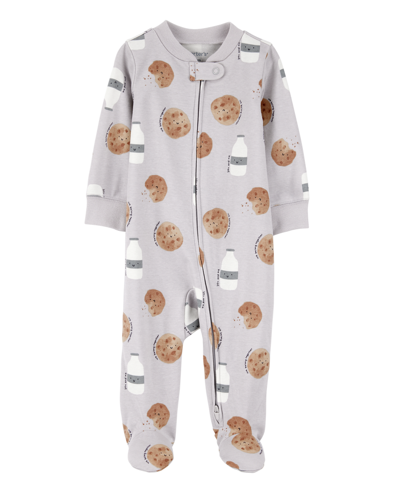Baby 2-Pack  Cotton 2-Way Zip Sleep & Play Pajamas - Grey/Ivory, image 2 of 5 slides
