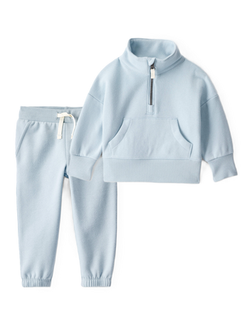 Baby Girl 2-Piece DayDream Fleece Quarter-Zip Pullover Sweatshirt & Joggers Set - Blue, 