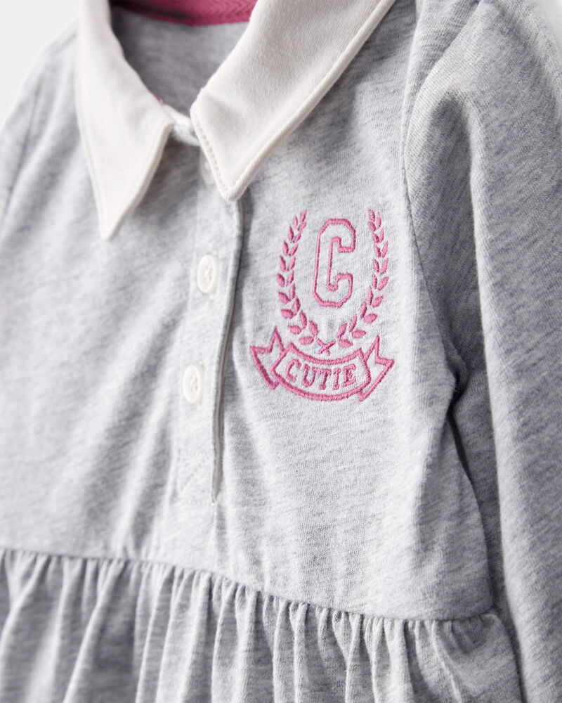 Baby Varsity Polo Bodysuit Dress - Grey, image 3 of 5 slides