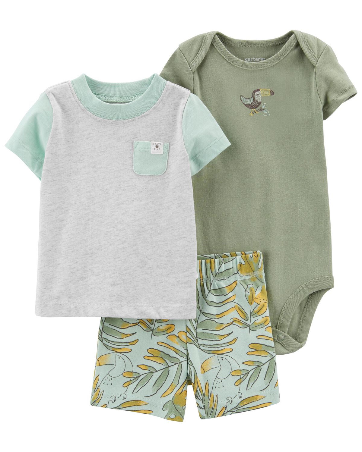 Green/Heather Baby 3Piece Toucan Short Set
