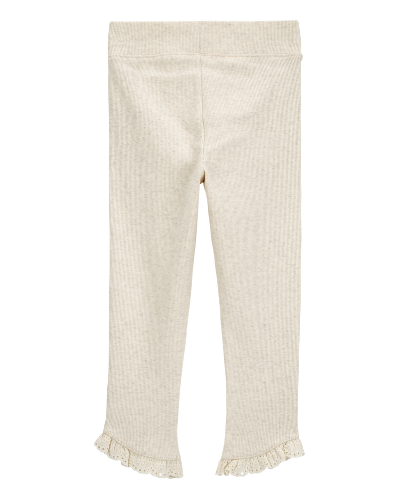 Toddler Ribbed Eyelet-Hem Pants - Cream, image 4 of 6 slides
