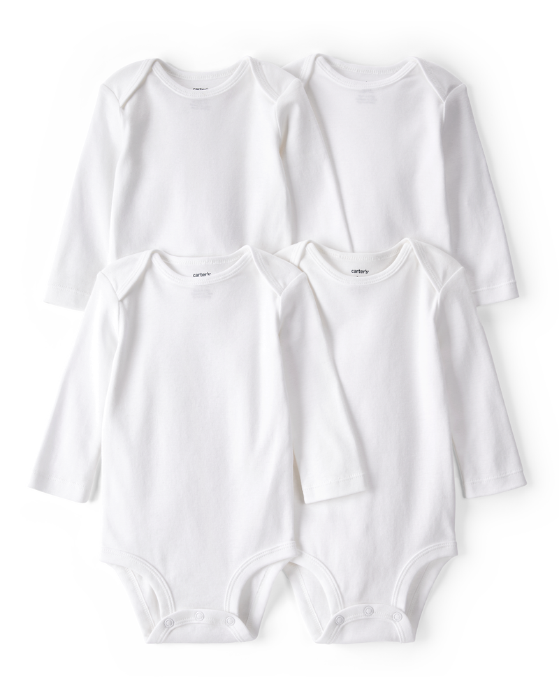 Baby 4-Pack Long-Sleeve Bodysuits - White, image 1 of 6 slides