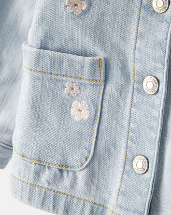 Baby Girl Embroidered Long-Sleeve Denim Jacket - Blue, 