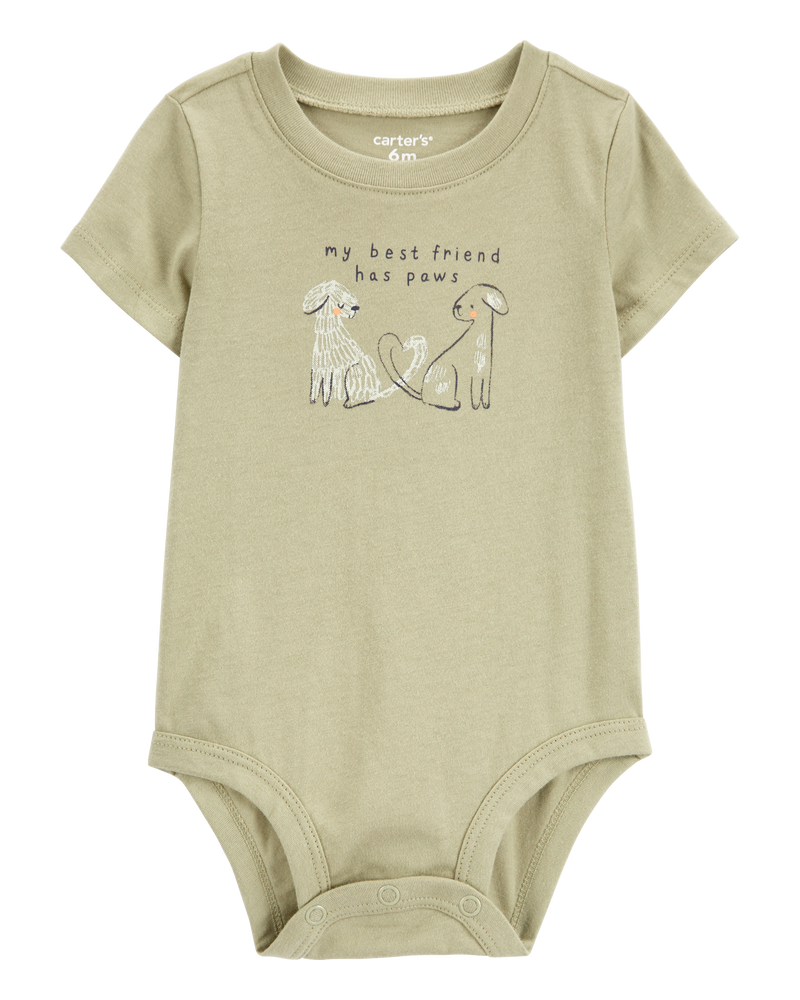 Baby Dog Best Friend Short-Sleeve Bodysuit - Olive, image 1 of 3 slides