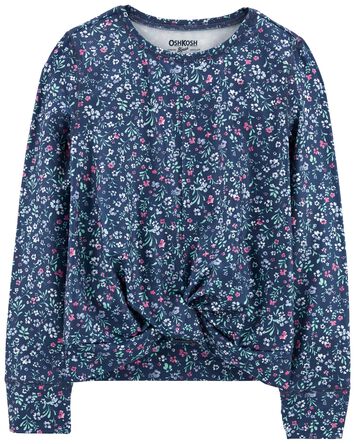 Kid Floral Print Twist-Front Active Top In BeCool™ Fabric, 