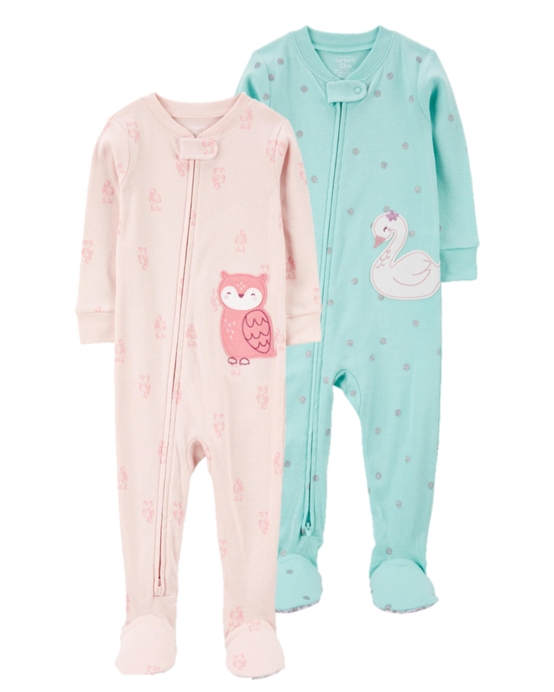 Toddler 2-Pack Cotton Rib 1-Piece Footie Pajamas, image 1 of 6 slides