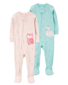 Toddler 2-Pack Cotton Rib 1-Piece Footie Pajamas, image 1 of 6 slides