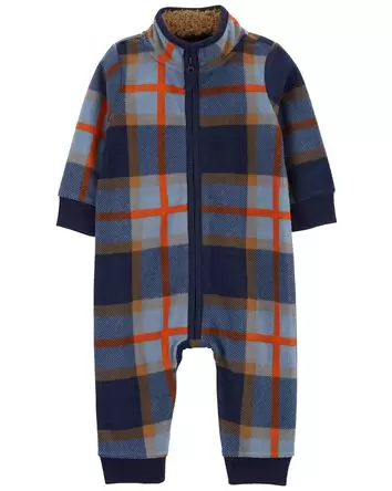 Baby Plaid Zip-Up Fleece Jumpsuit, 