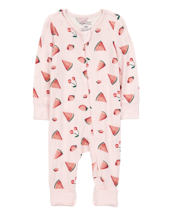 Baby Fruit Print 2-Way Zip PurelySoft Convertible Foot Sleep & Play Pajamas - Pink, 