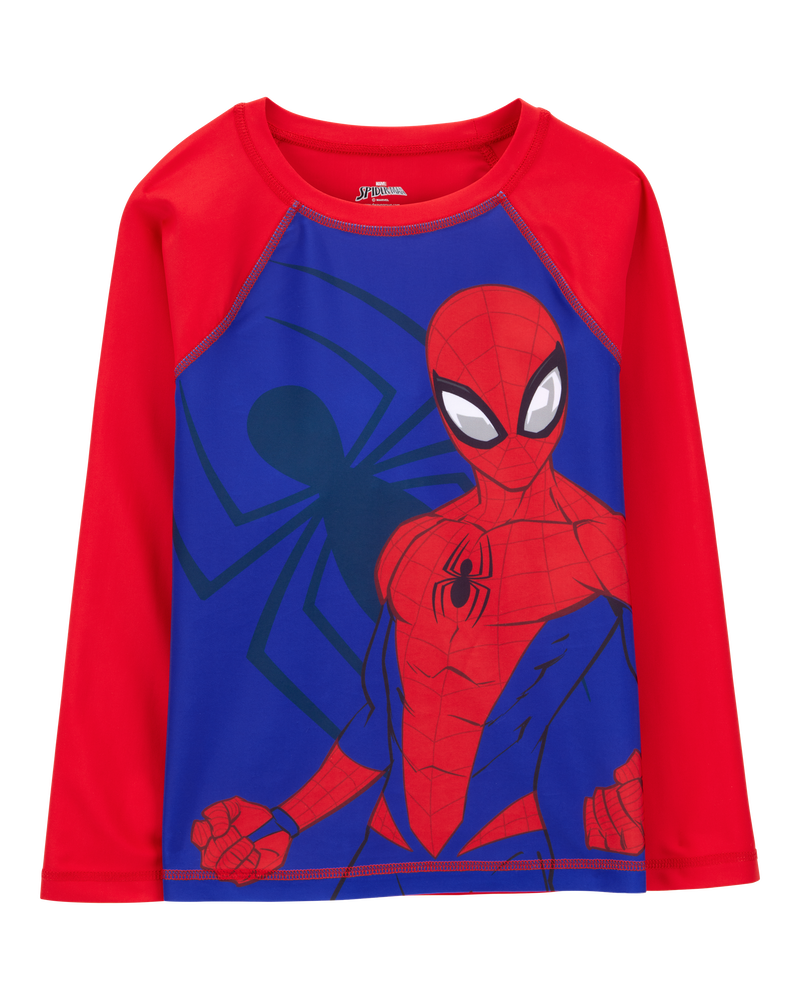 Kid Marvel™ Spider-Man Long-Sleeve Rashguard Swim Top - Red/Blue, image 1 of 2 slides