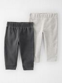 Oatmeal Heather, Grey Gravel - Baby 2-Pack Waffle Knit Pants Made With Organic Cotton