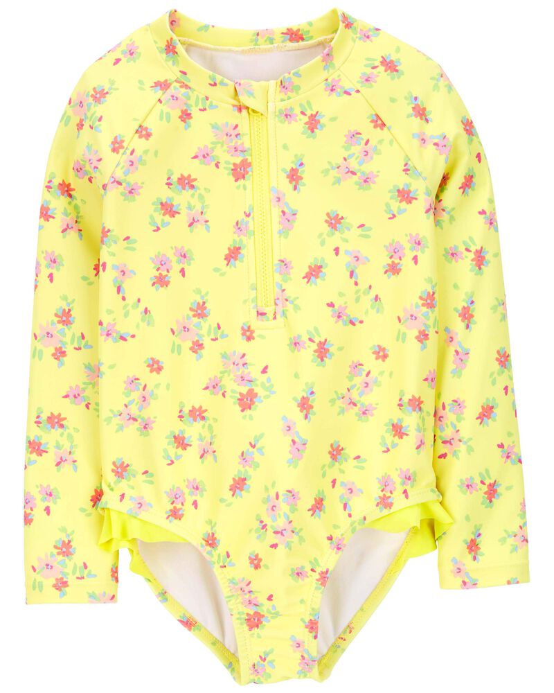 Toddler Floral Print 1-Piece Rashguard Swimsuit, image 1 of 3 slides