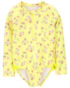 Toddler Floral Print 1-Piece Rashguard Swimsuit, image 1 of 3 slides