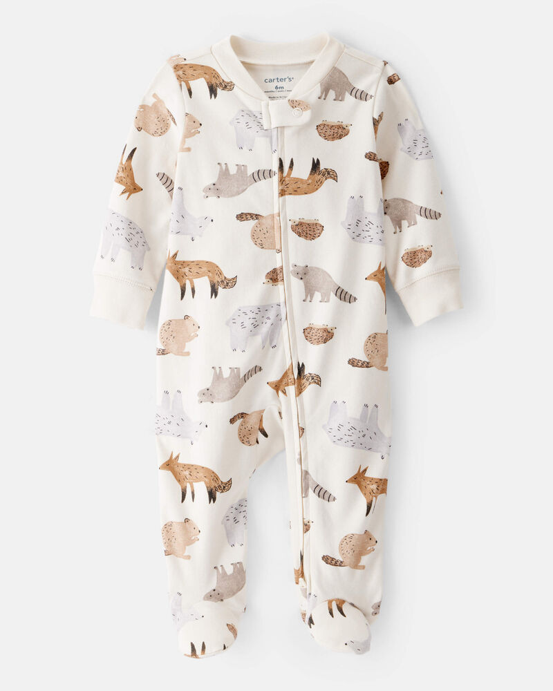 Baby Boy Fox Print 100% Cotton Long-Sleeve Sleep & Play - Ivory, image 1 of 4 slides