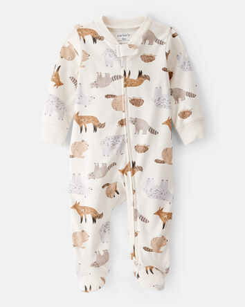 Baby Boy Fox Print 100% Cotton Long-Sleeve Sleep & Play - Ivory, 