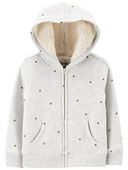 Grey - Baby Polka Dot Sherpa Lined Hooded Jacket