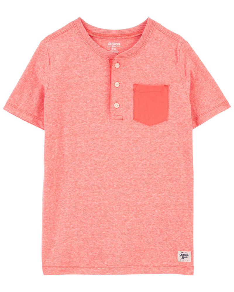 Kid Heathered Pocket Henley, image 1 of 3 slides