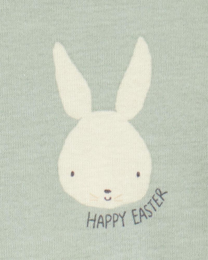 Toddler Bunny Print Easter Snug Fit Cotton 2-Piece Pajamas - Green, image 2 of 3 slides