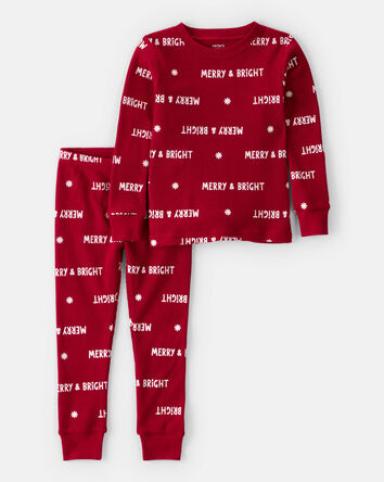 Toddler Merry & Bright Christmas Cotton Long-Sleeve 2-Piece Pajamas - Red, 